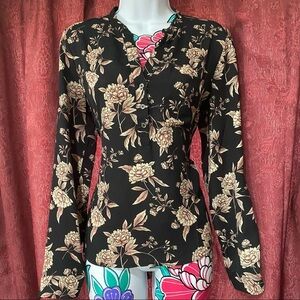 Forever 21 Black Long Sleeve Floral Shirt